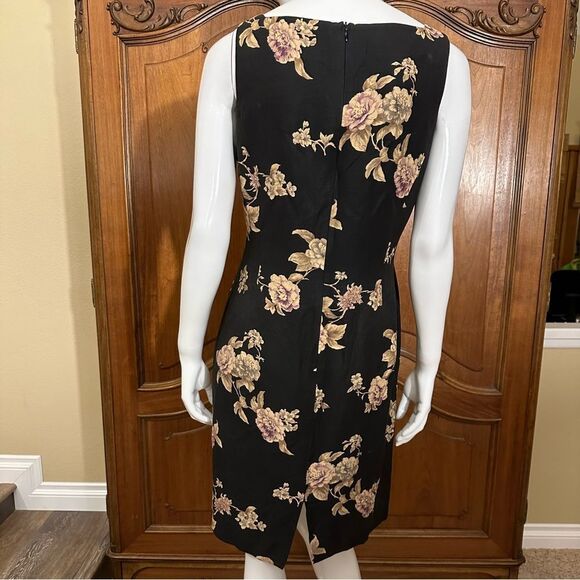 Vintage Linen Dress Jones New York Black Floral Sheath Size 8 - Picture 4 of 11